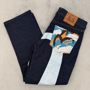 Evisu Heritage & Co Mens Indigo Japanese Jeans Custom Made Japan Stripe Size 32